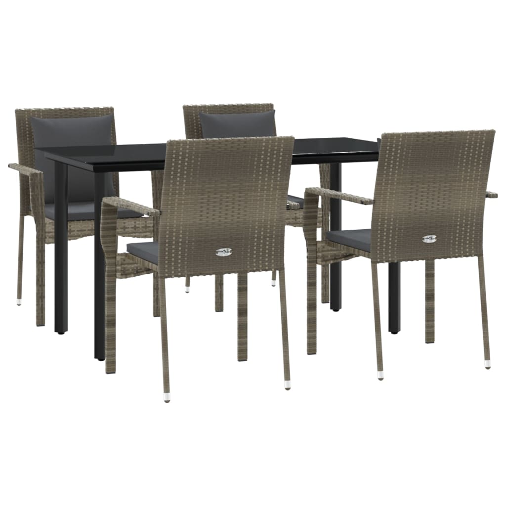 Ensemble à manger de jardin coussins 5 pcs noir et gris