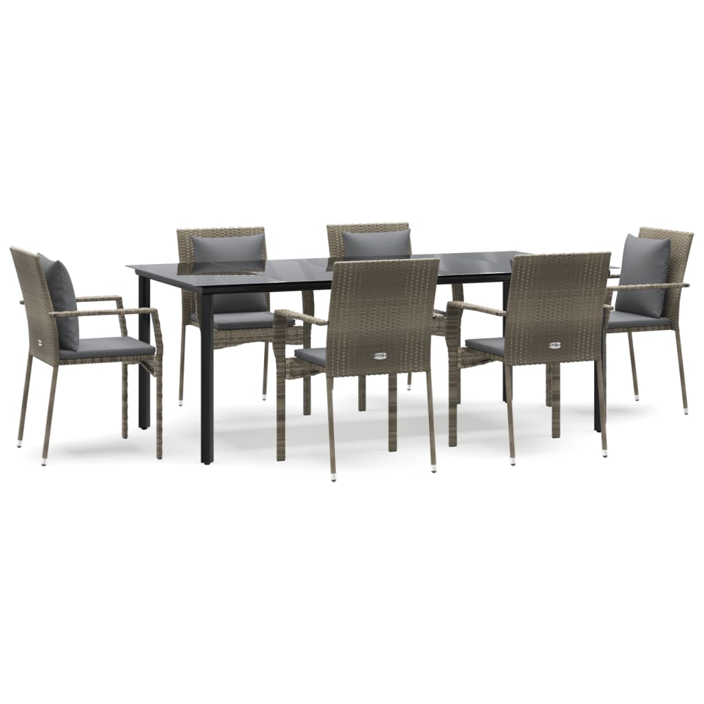Ensemble à manger jardin et coussins 7 pcs Noir et gris Rotin