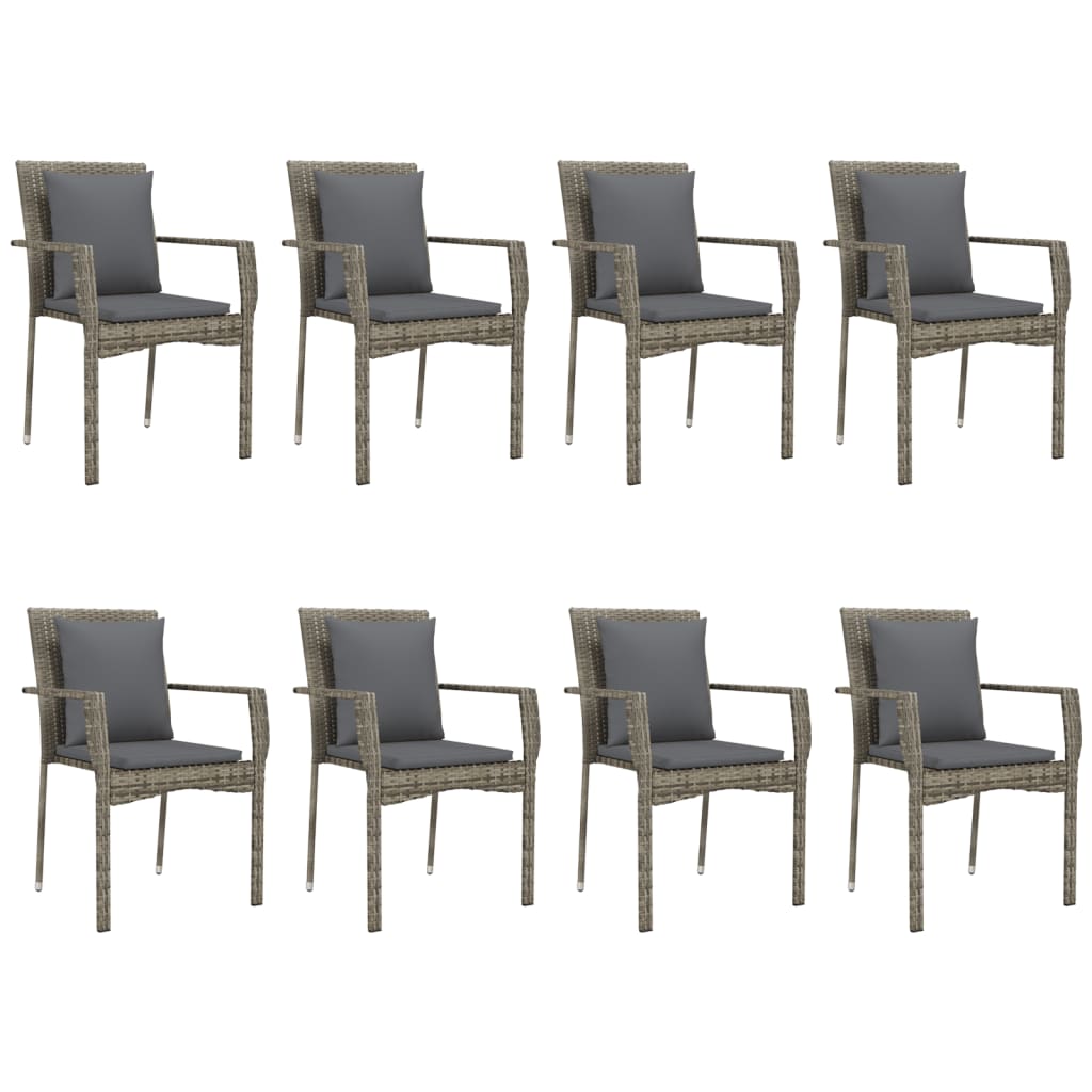 Ensemble à manger de jardin 9pcs et coussins noir et gris