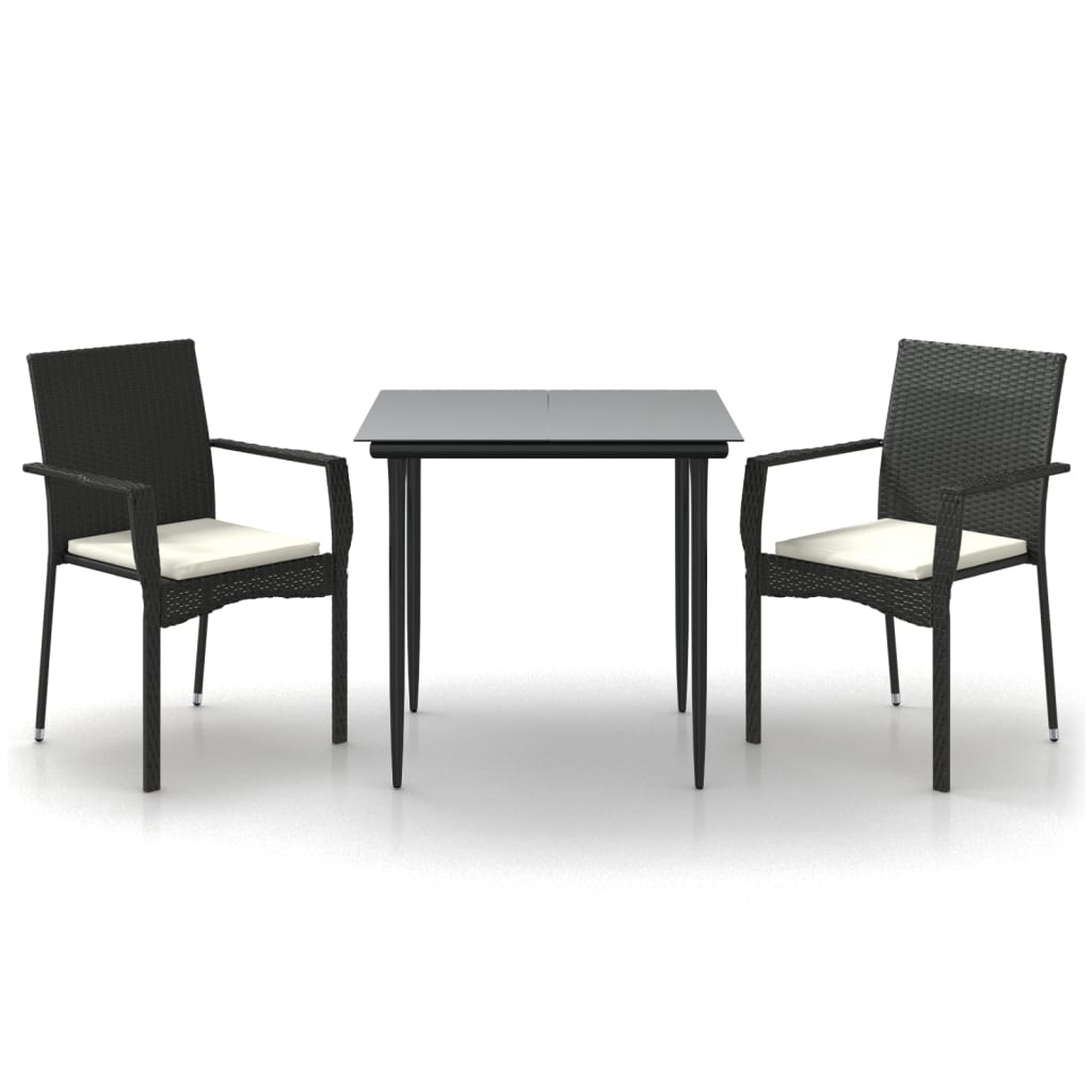 Ensemble à manger de jardin avec coussins 3 pcs Noir