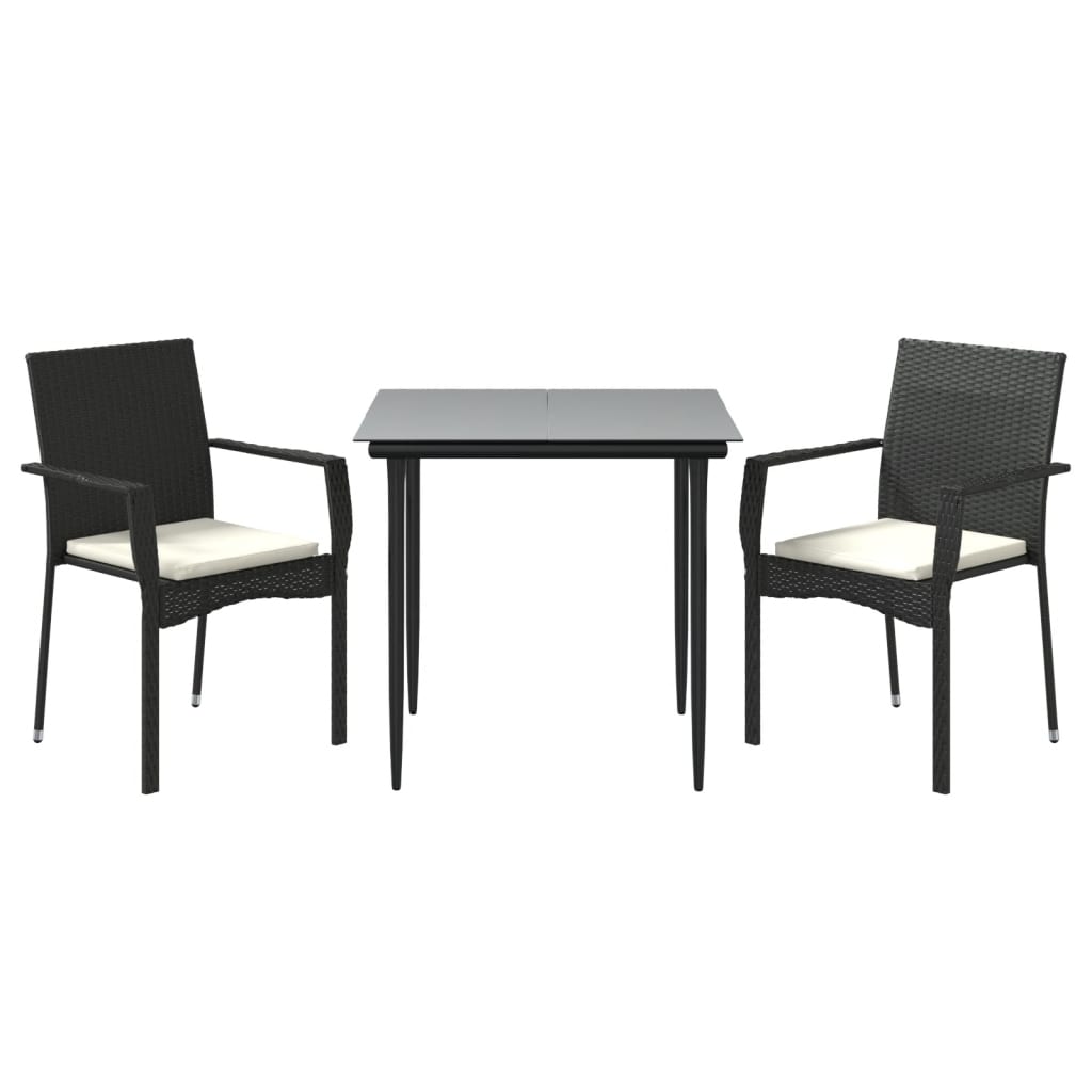 Ensemble à manger de jardin avec coussins 3 pcs Noir