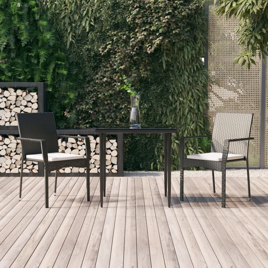 Ensemble à manger de jardin avec coussins 3 pcs Noir