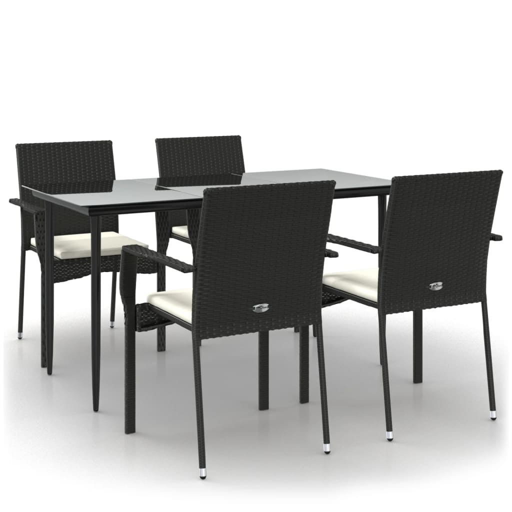 Ensemble à manger de jardin coussins 5pcs Noir Résine tressée