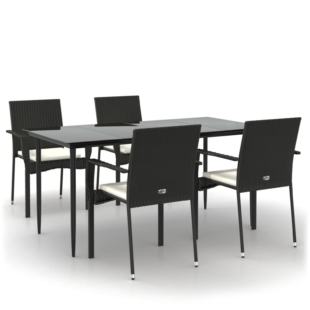 Ensemble à manger de jardin coussins 5pcs Noir Résine tressée