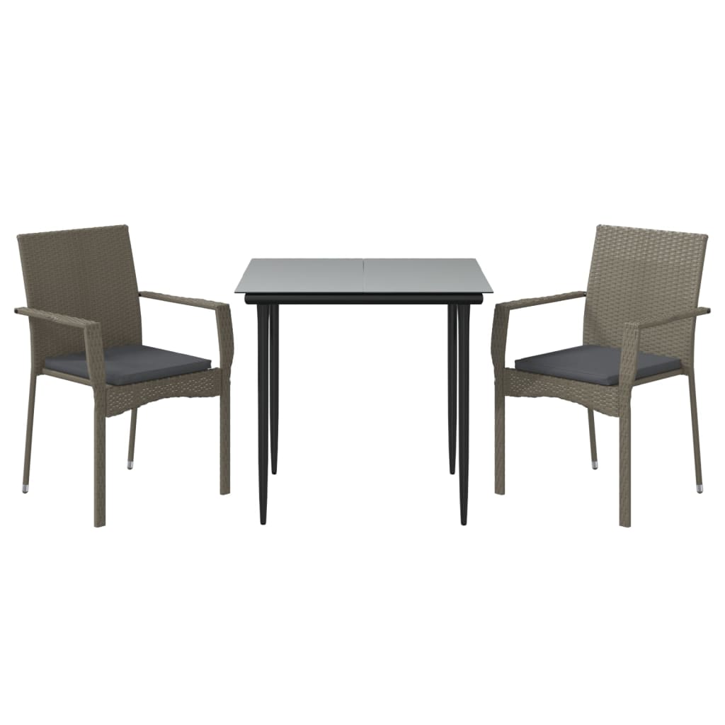 Ensemble à manger jardin 3pcs avec coussins noir et gris
