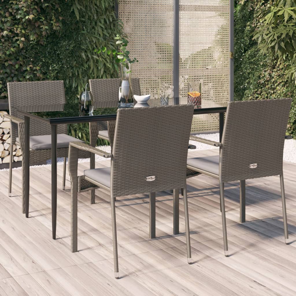 Ensemble à manger de jardin coussins 5 pcs noir et gris