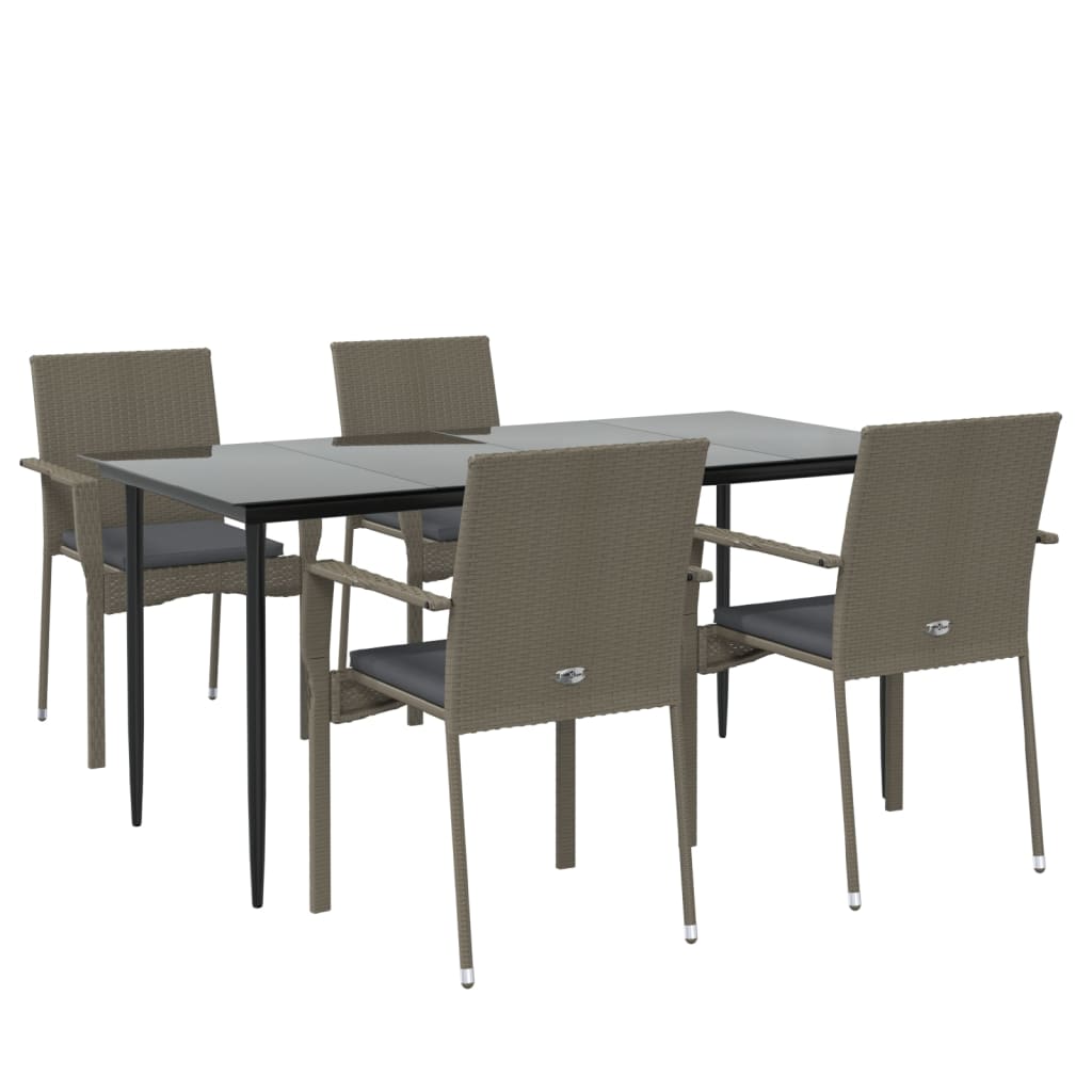 Ensemble à manger de jardin coussins 5 pcs noir et gris