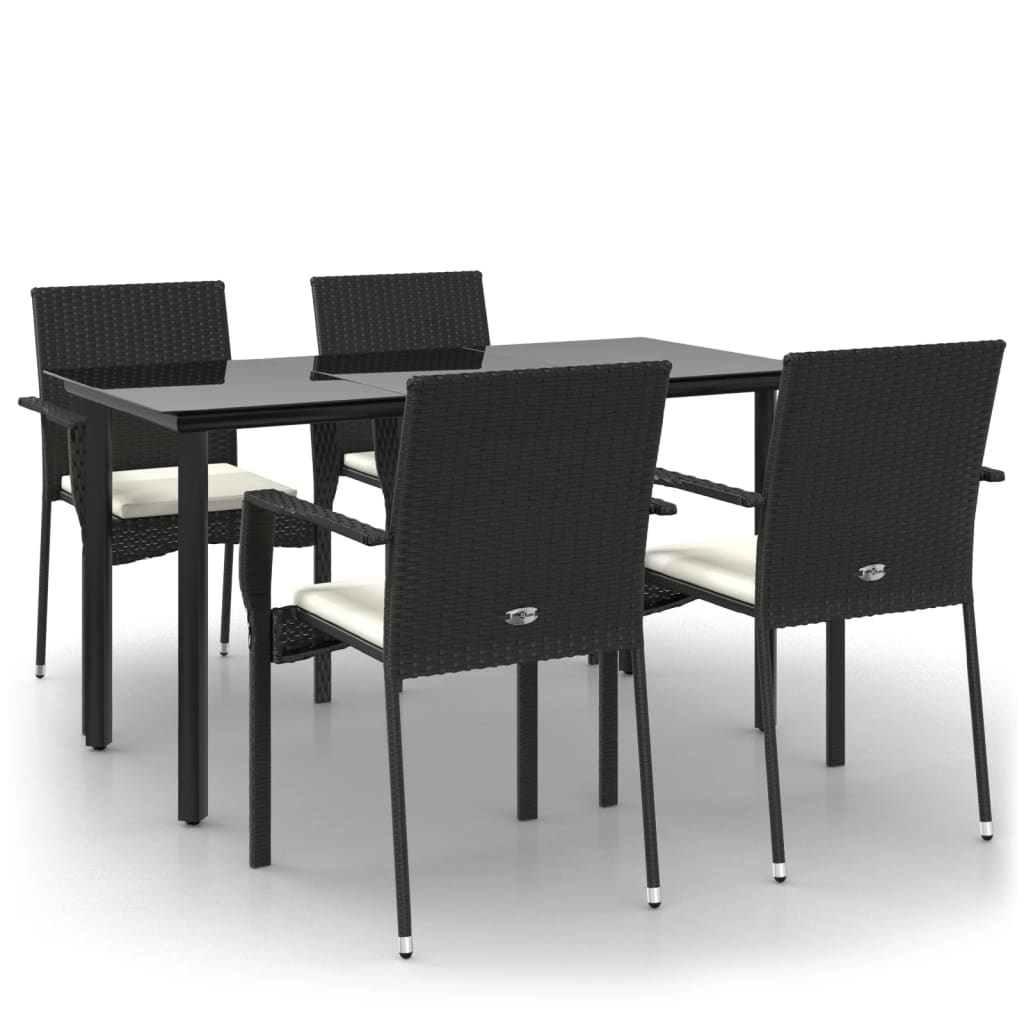 Ensemble à manger de jardin coussins 5pcs Noir Résine tressée