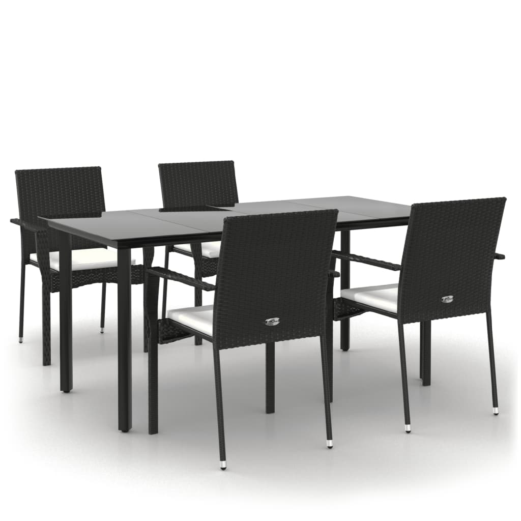 Ensemble à manger de jardin coussins 5pcs Noir Résine tressée