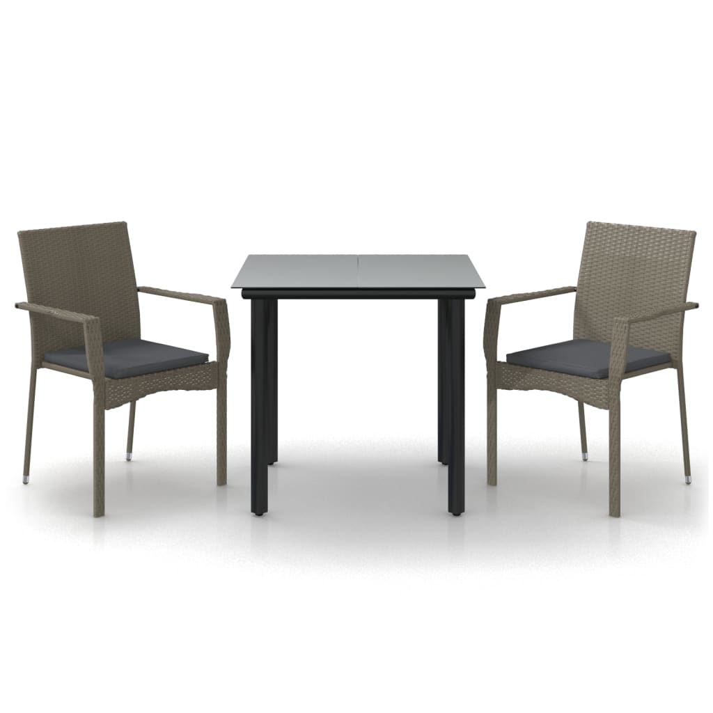 Ensemble à manger jardin 3pcs avec coussins noir et gris