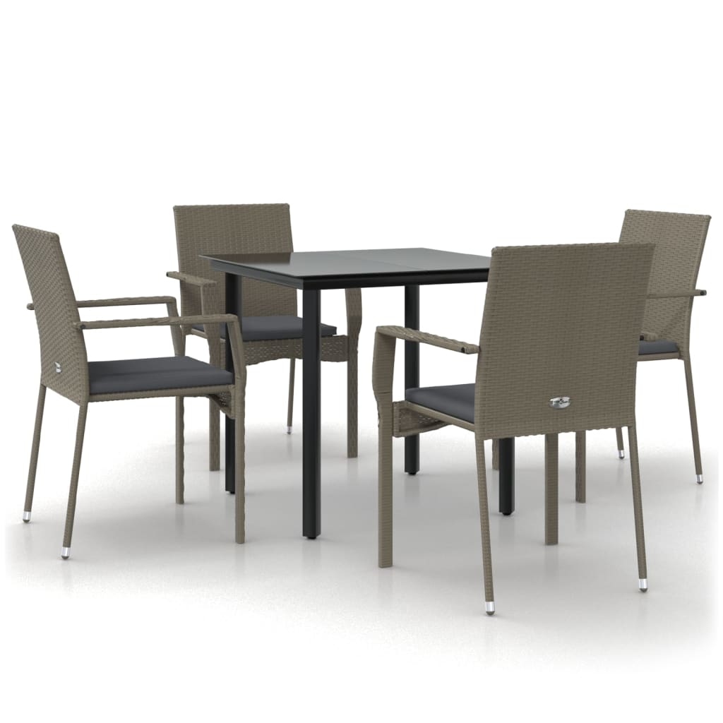 Ensemble à manger de jardin coussins 5 pcs noir et gris