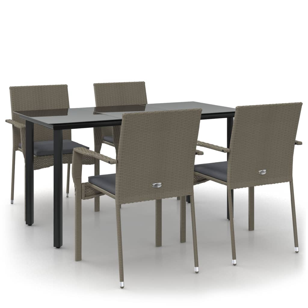 Ensemble à manger de jardin coussins 5 pcs noir et gris