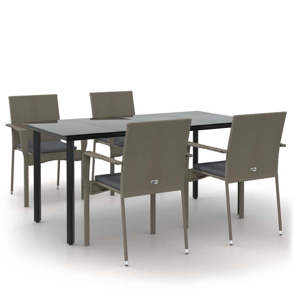Ensemble à manger de jardin coussins 5 pcs noir et gris