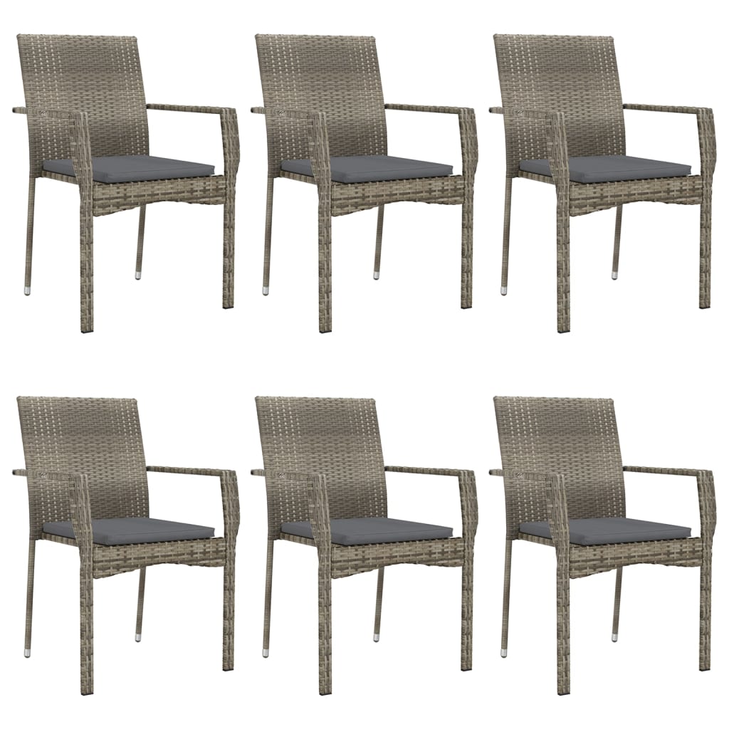 Ensemble à manger jardin et coussins 7 pcs Noir et gris Rotin