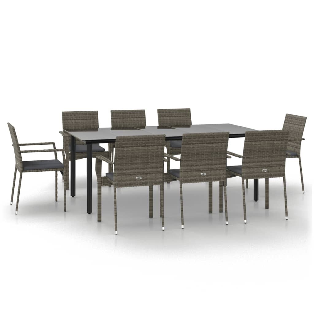 Ensemble à manger de jardin 9pcs et coussins noir et gris