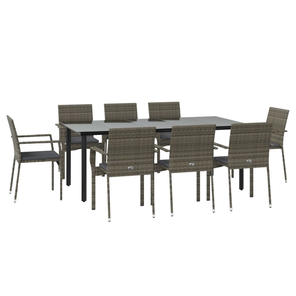 Ensemble à manger de jardin 9pcs et coussins noir et gris
