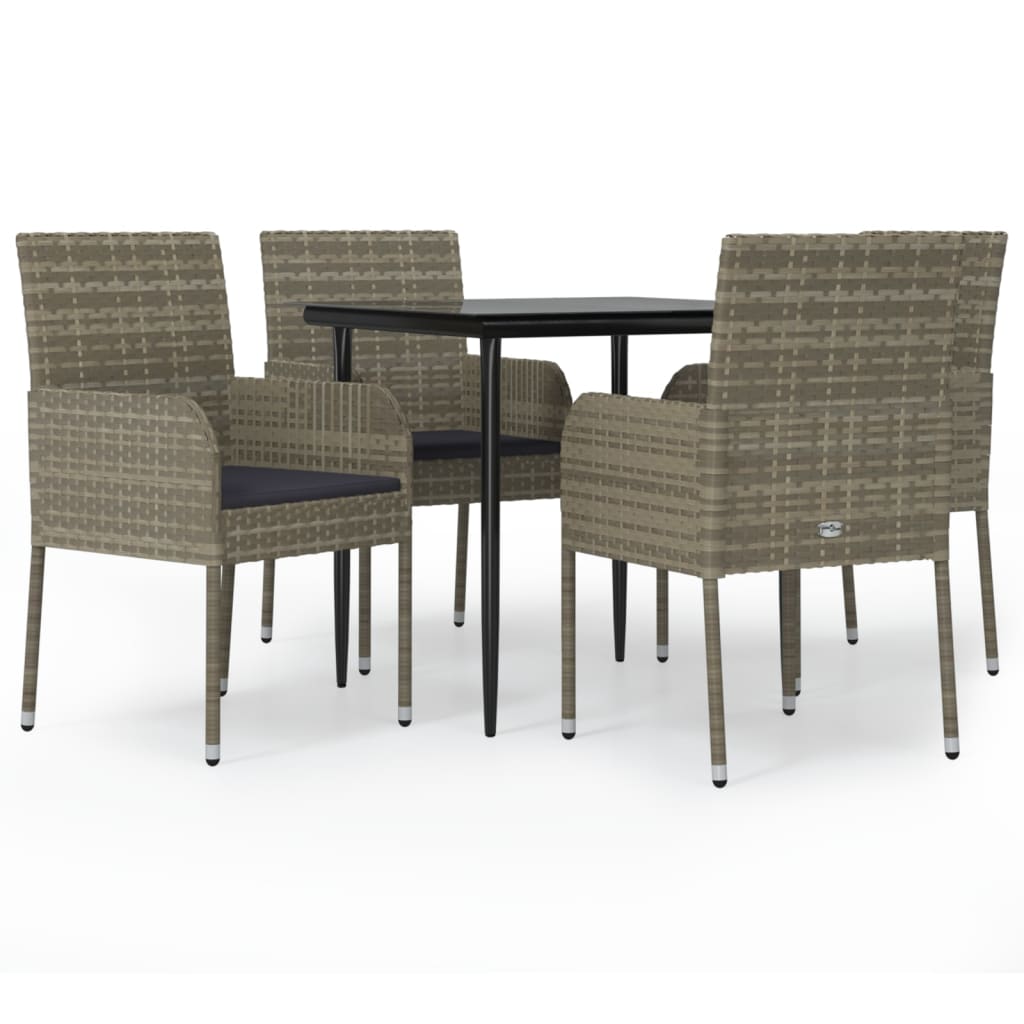 Ensemble à manger de jardin coussins 5 pcs noir et gris