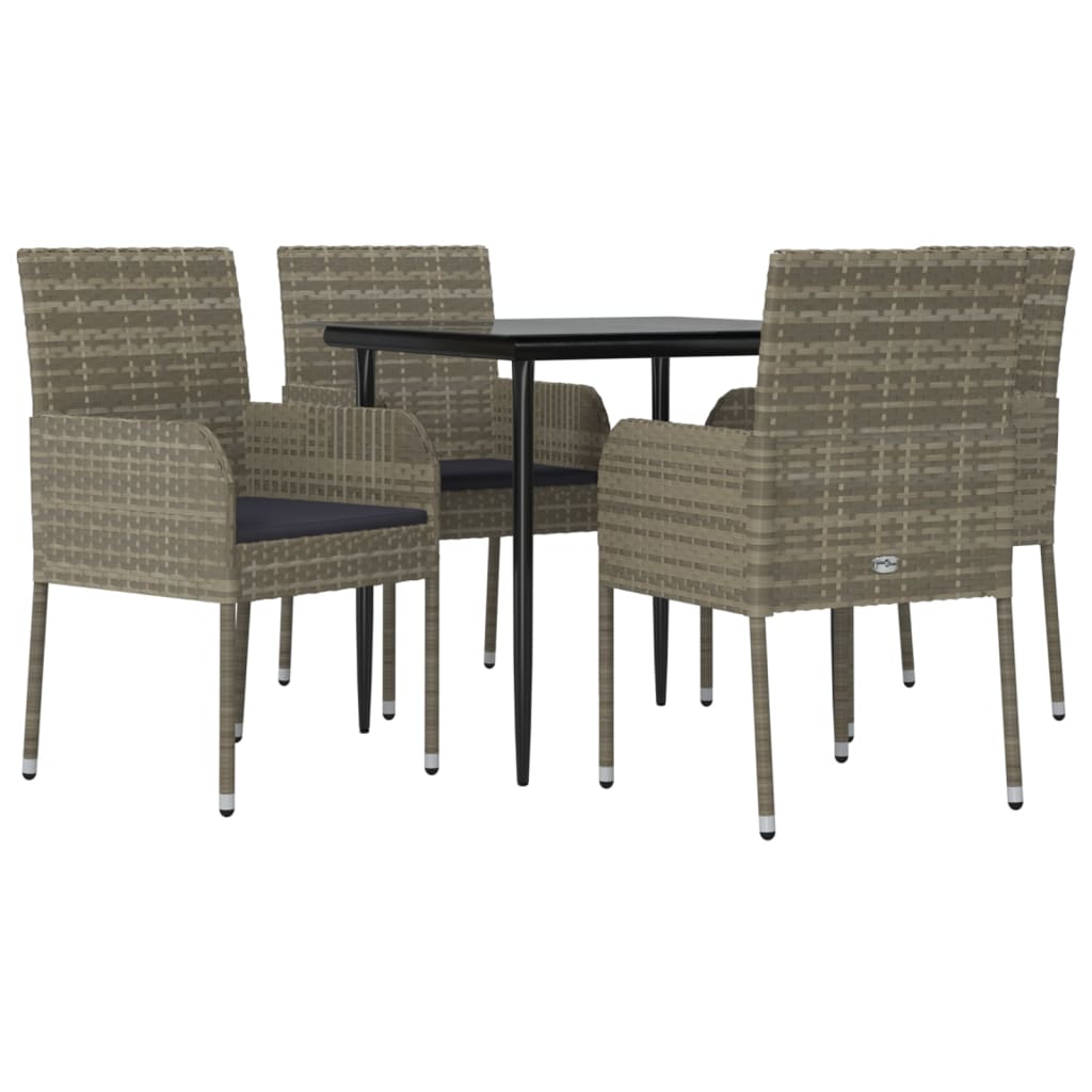 Ensemble à manger de jardin coussins 5 pcs noir et gris