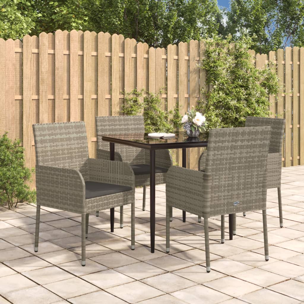 Ensemble à manger de jardin coussins 5 pcs noir et gris