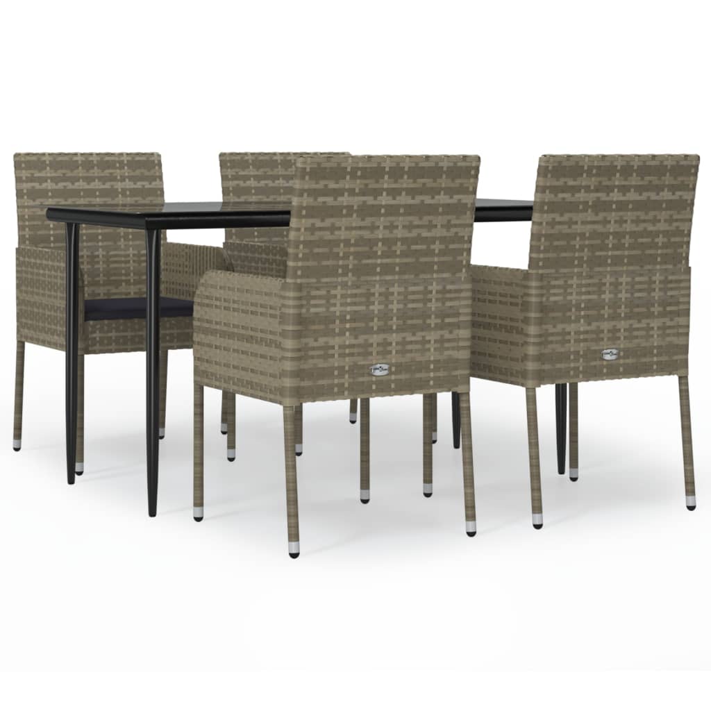 Ensemble à manger de jardin coussins 5 pcs noir et gris