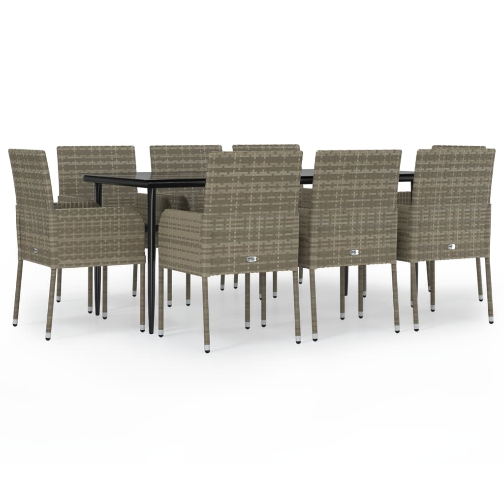 Ensemble à manger de jardin 9pcs et coussins noir et gris