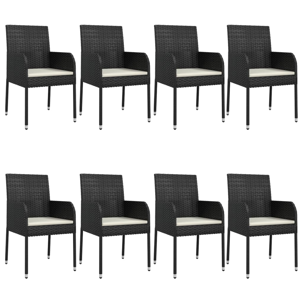 Ensemble à manger jardin 9pcs et coussins noir résine tressée