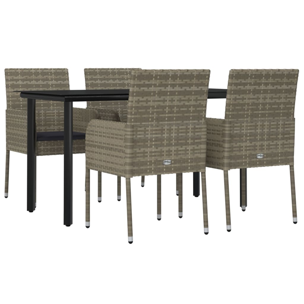 Ensemble à manger de jardin coussins 5 pcs noir et gris