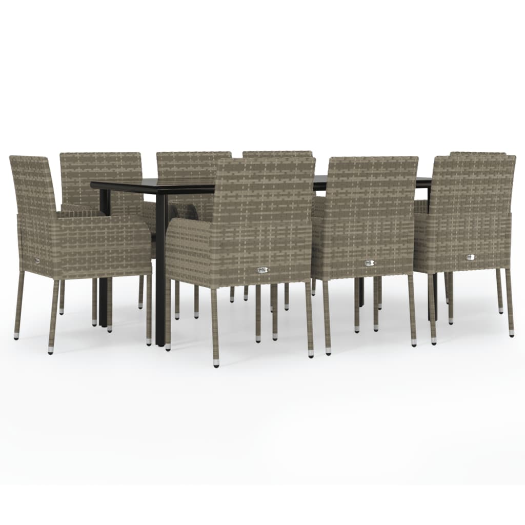 Ensemble à manger de jardin 9pcs et coussins noir et gris