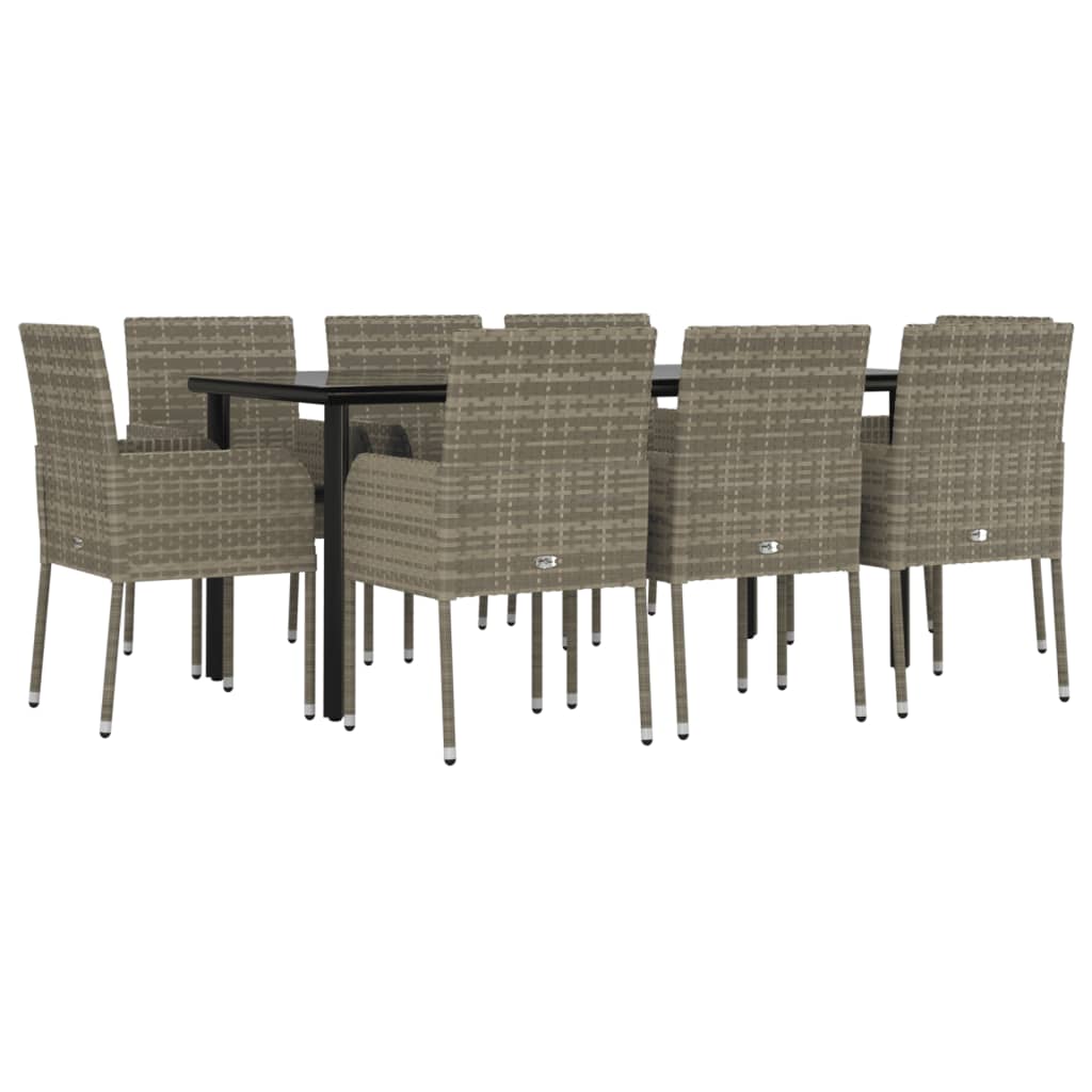 Ensemble à manger de jardin 9pcs et coussins noir et gris