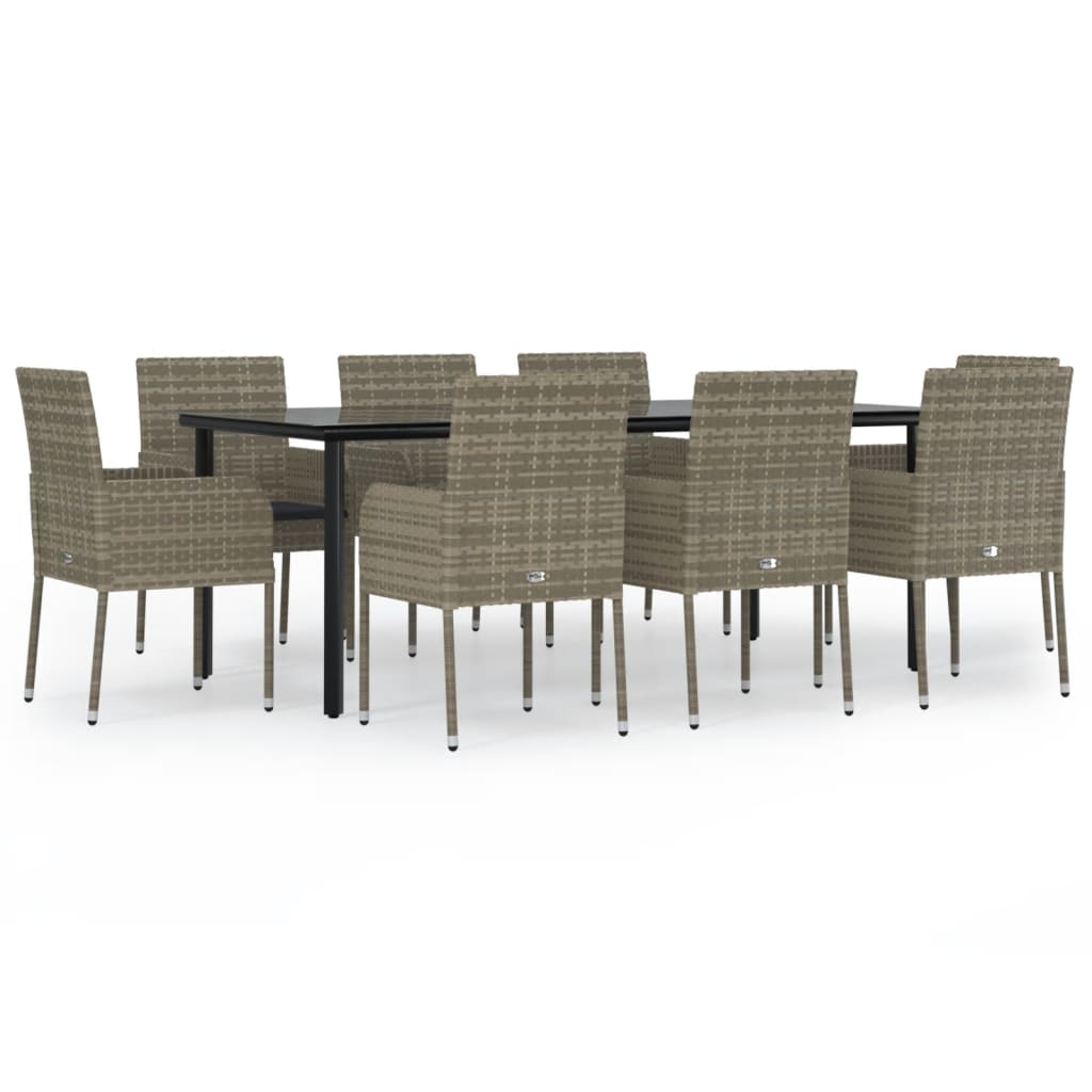 Ensemble à manger de jardin 9pcs et coussins noir et gris