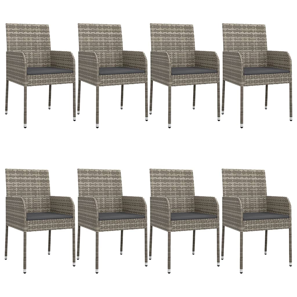 Ensemble à manger de jardin 9pcs et coussins noir et gris