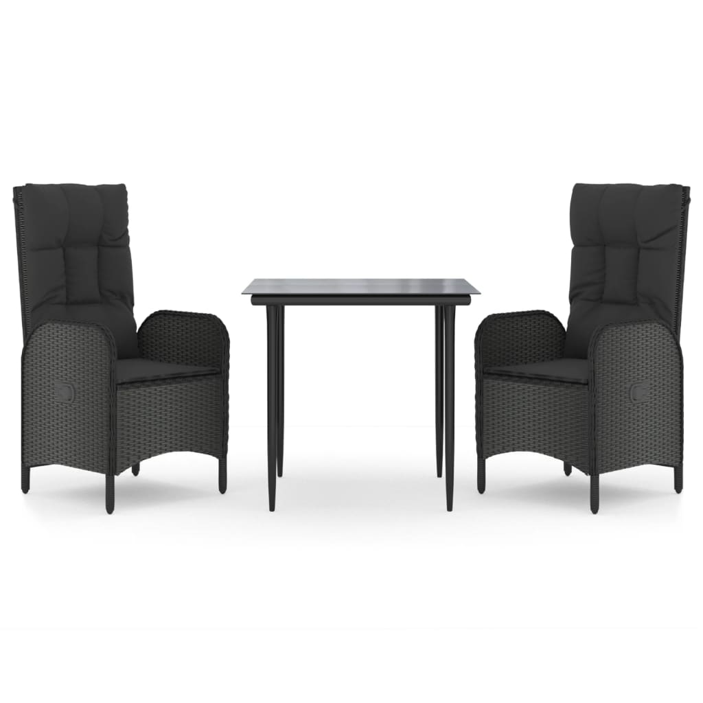 Ensemble à manger de jardin avec coussins 3 pcs Noir