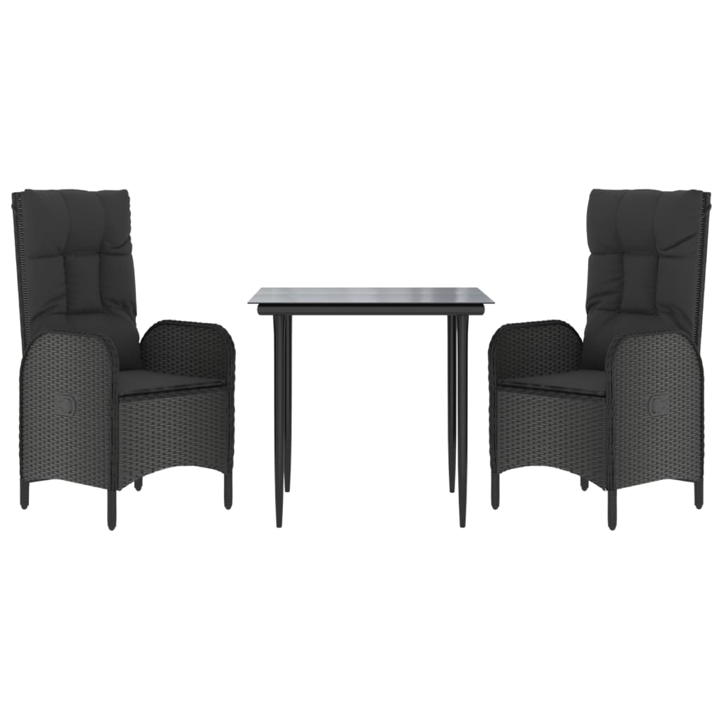 Ensemble à manger de jardin avec coussins 3 pcs Noir
