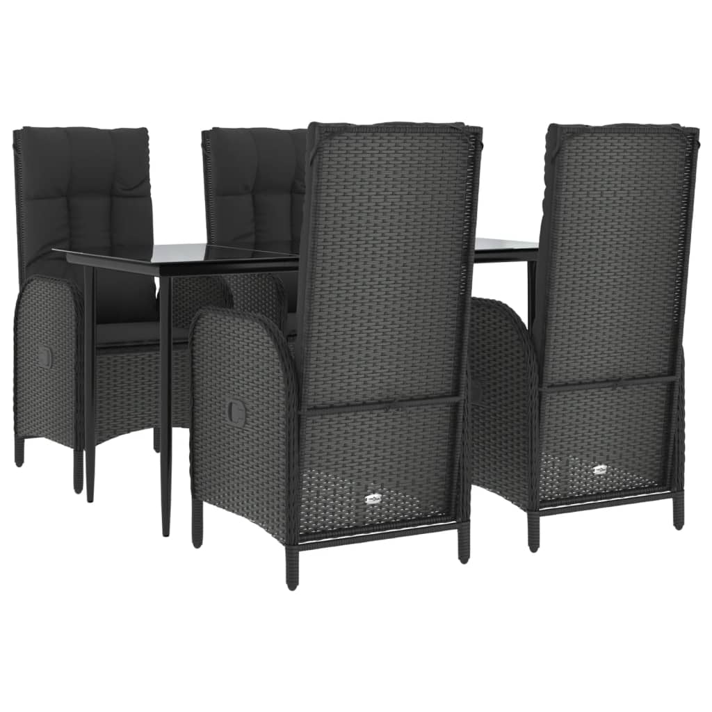 Ensemble à manger de jardin coussins 5pcs Noir Résine tressée