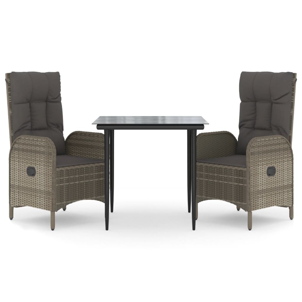 Ensemble à manger jardin 3pcs avec coussins noir et gris