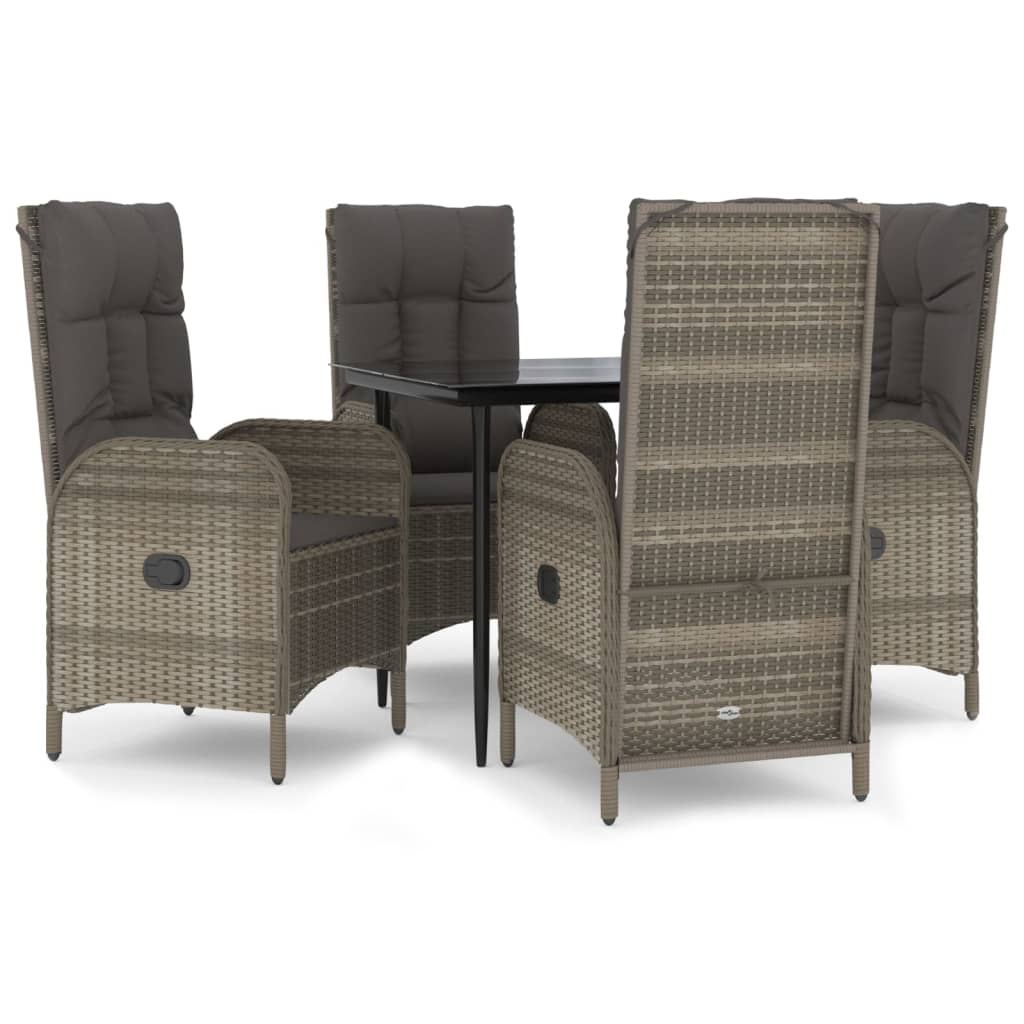 Ensemble à manger de jardin coussins 5 pcs noir et gris