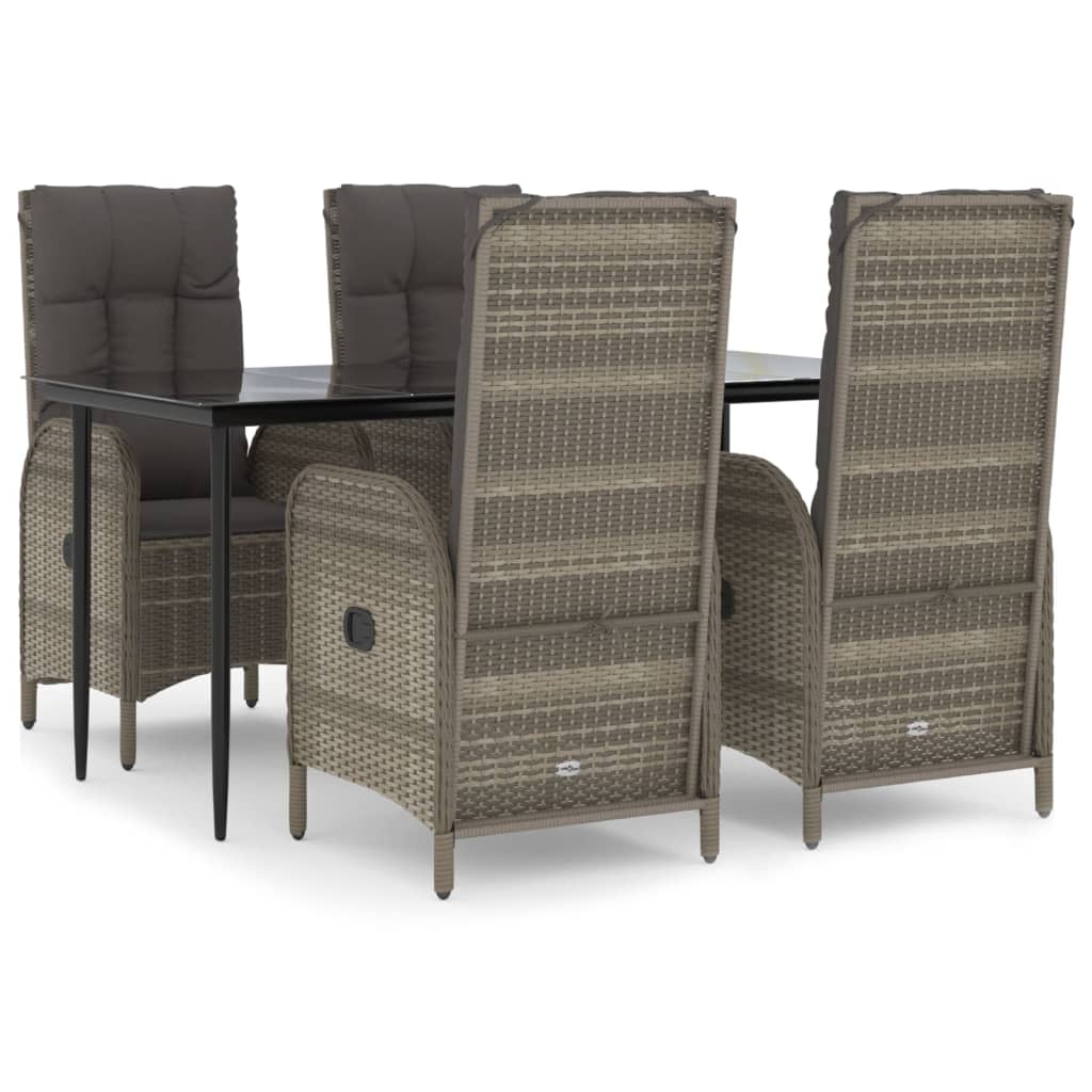 Ensemble à manger de jardin coussins 5 pcs noir et gris