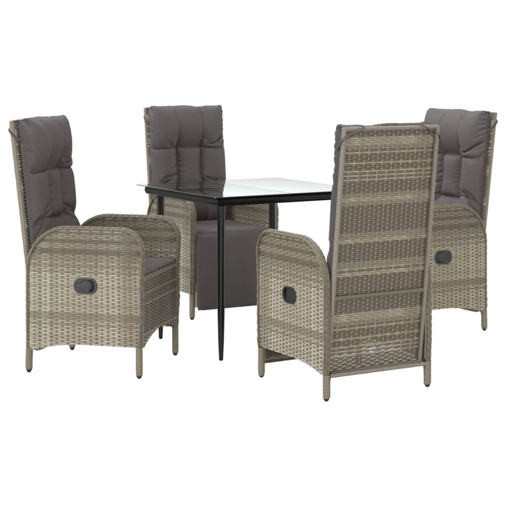 Ensemble à manger de jardin coussins 5 pcs noir et gris