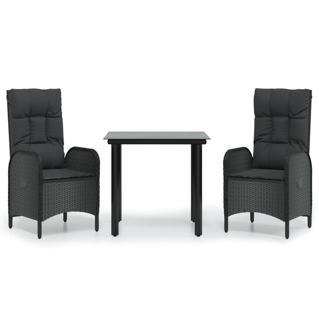 Ensemble à manger de jardin avec coussins 3 pcs Noir