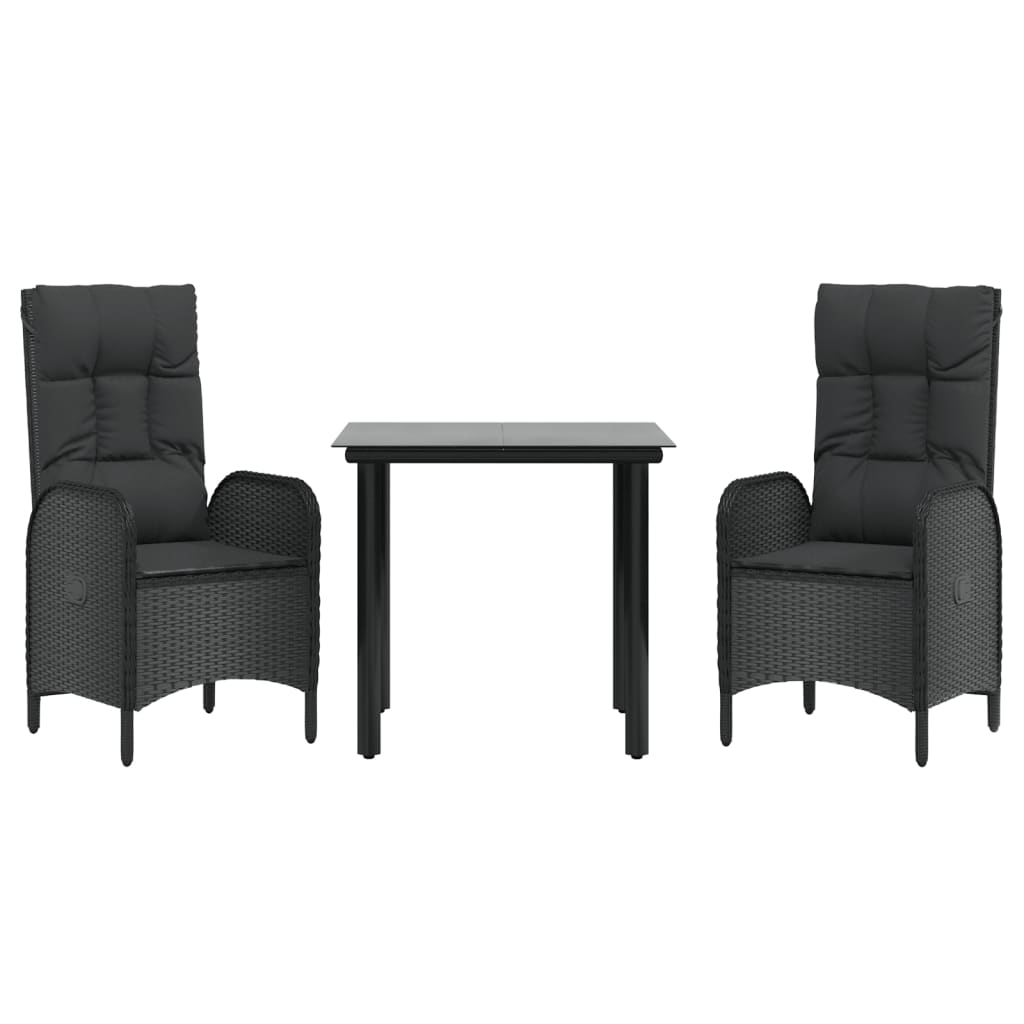 Ensemble à manger de jardin avec coussins 3 pcs Noir