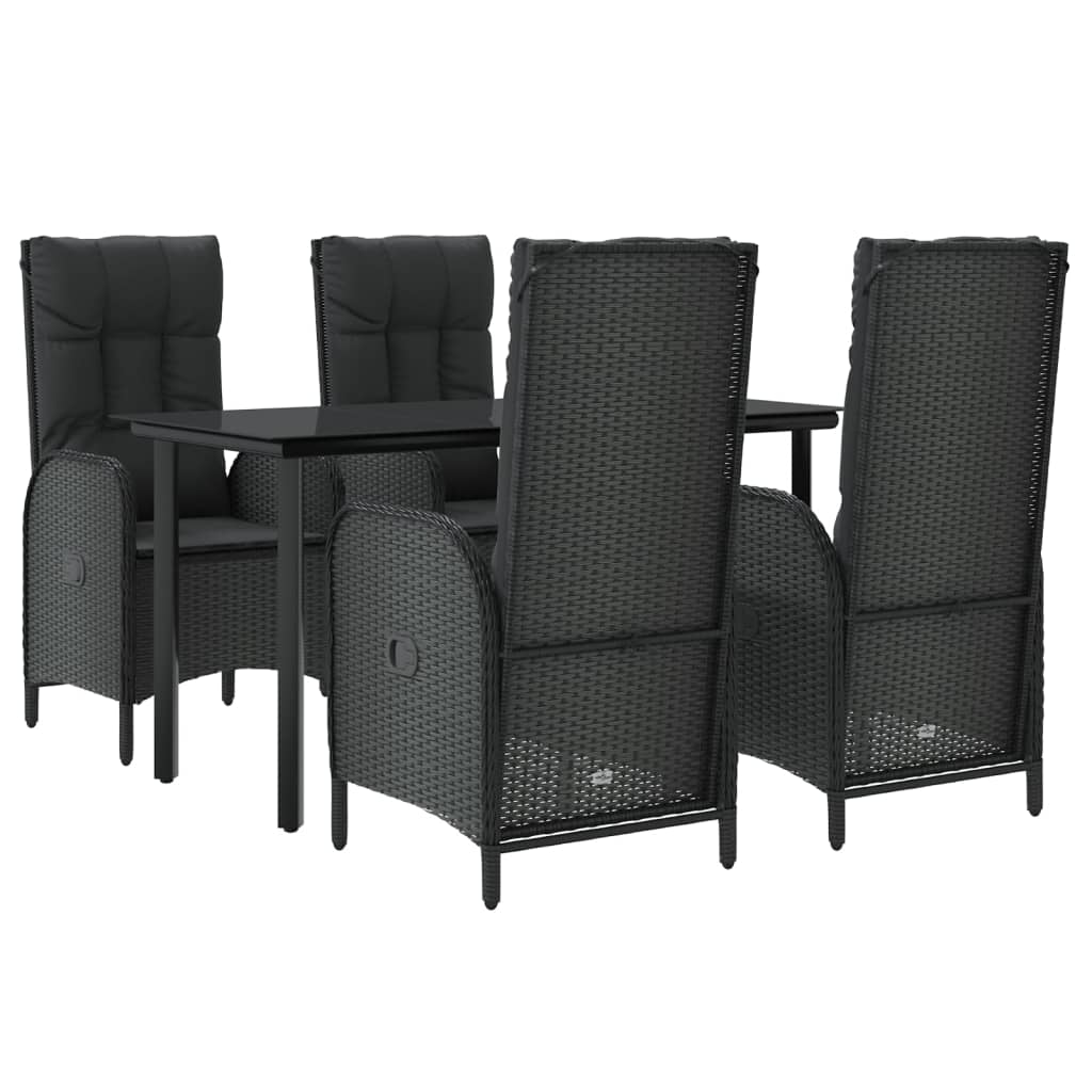 Ensemble à manger de jardin coussins 5pcs Noir Résine tressée