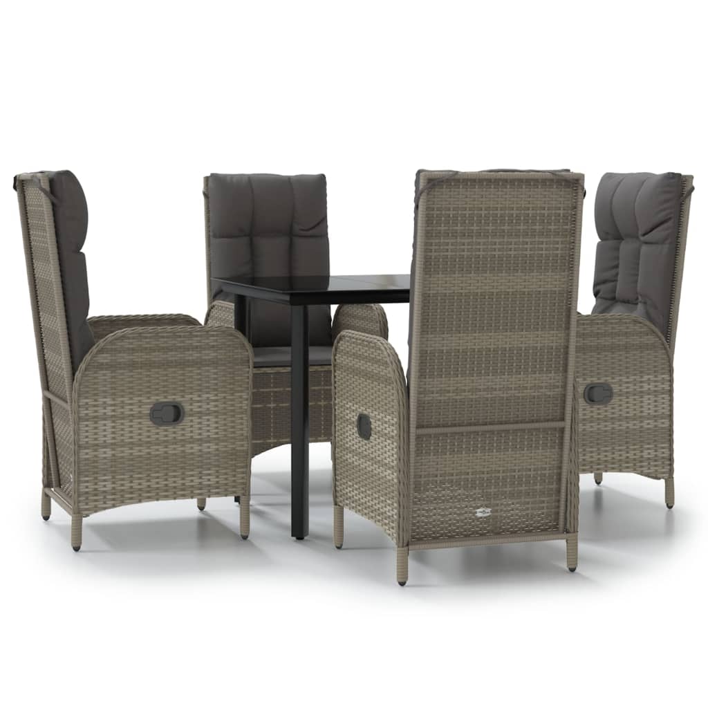 Ensemble à manger de jardin coussins 5 pcs noir et gris