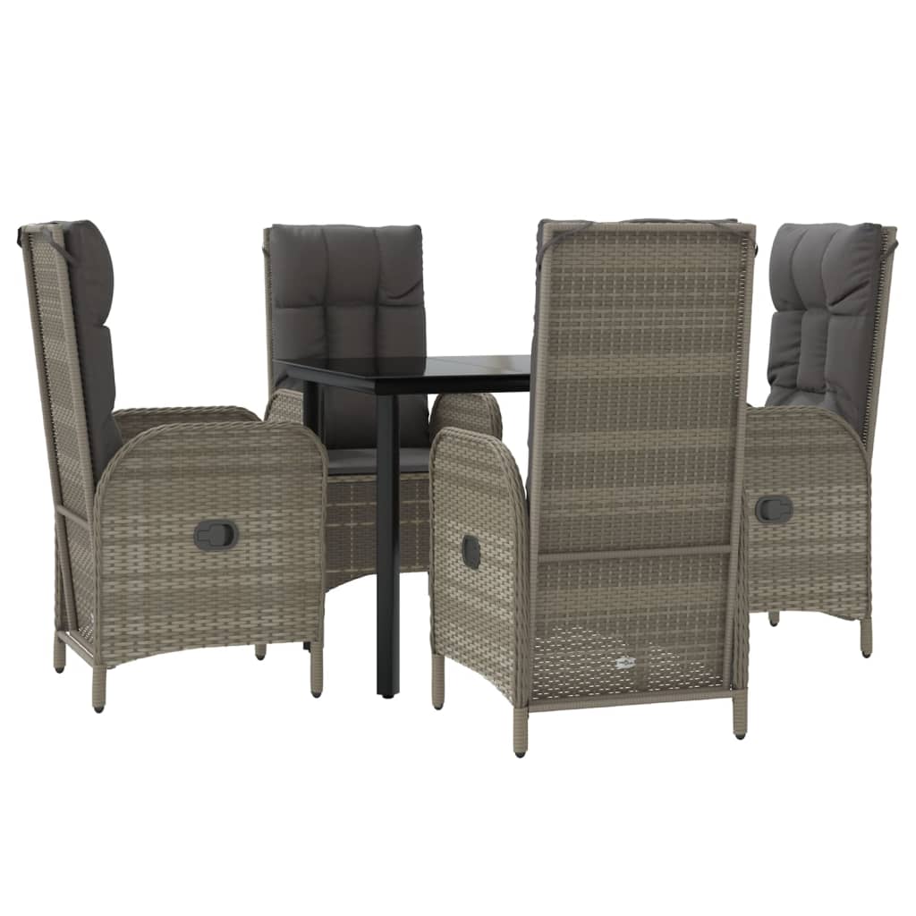 Ensemble à manger de jardin coussins 5 pcs noir et gris