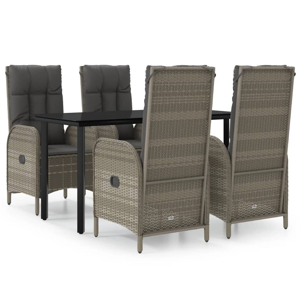 Ensemble à manger de jardin coussins 5 pcs noir et gris