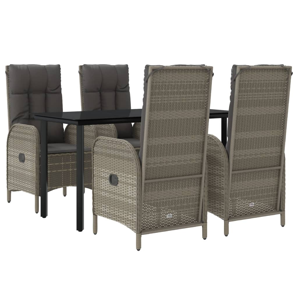 Ensemble à manger de jardin coussins 5 pcs noir et gris