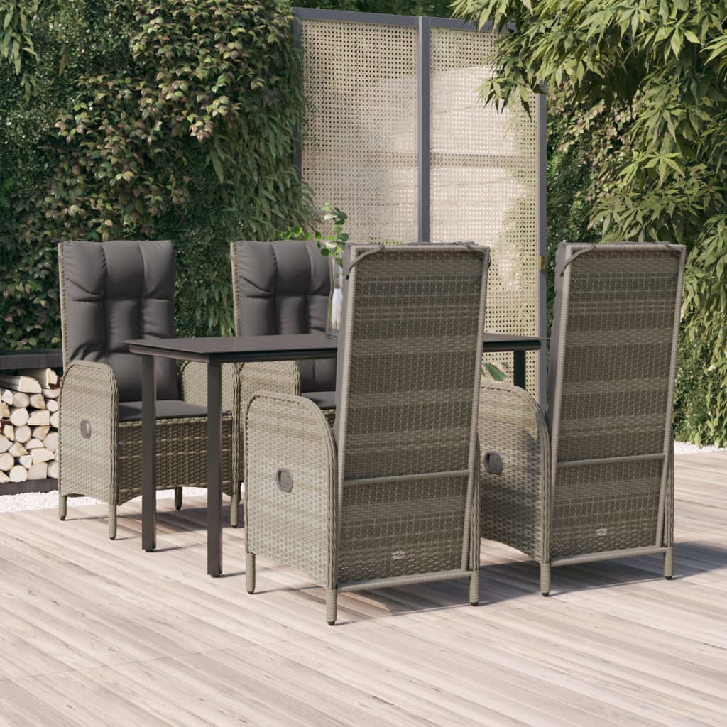 Ensemble à manger de jardin coussins 5 pcs noir et gris