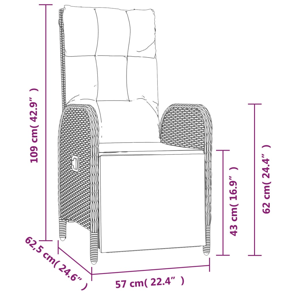 Ensemble à manger de jardin coussins 5 pcs noir et gris