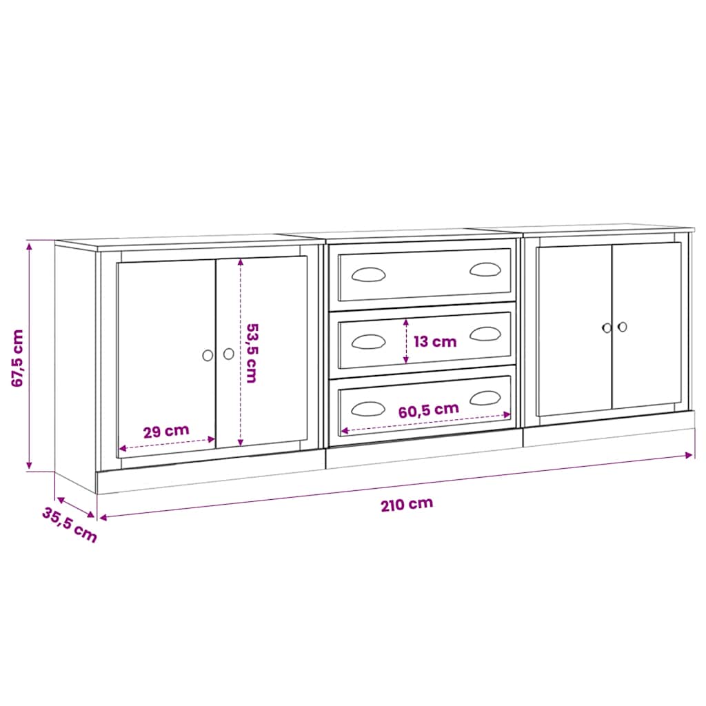 Buffets 3 pcs Blanc Bois d'ingénierie - XIOS