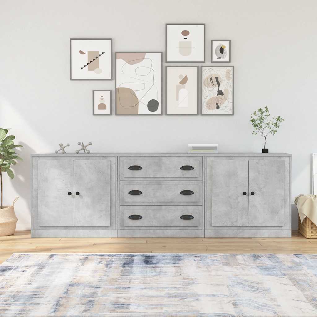 Buffets 3 pcs gris béton bois d'ingénierie - XIOS
