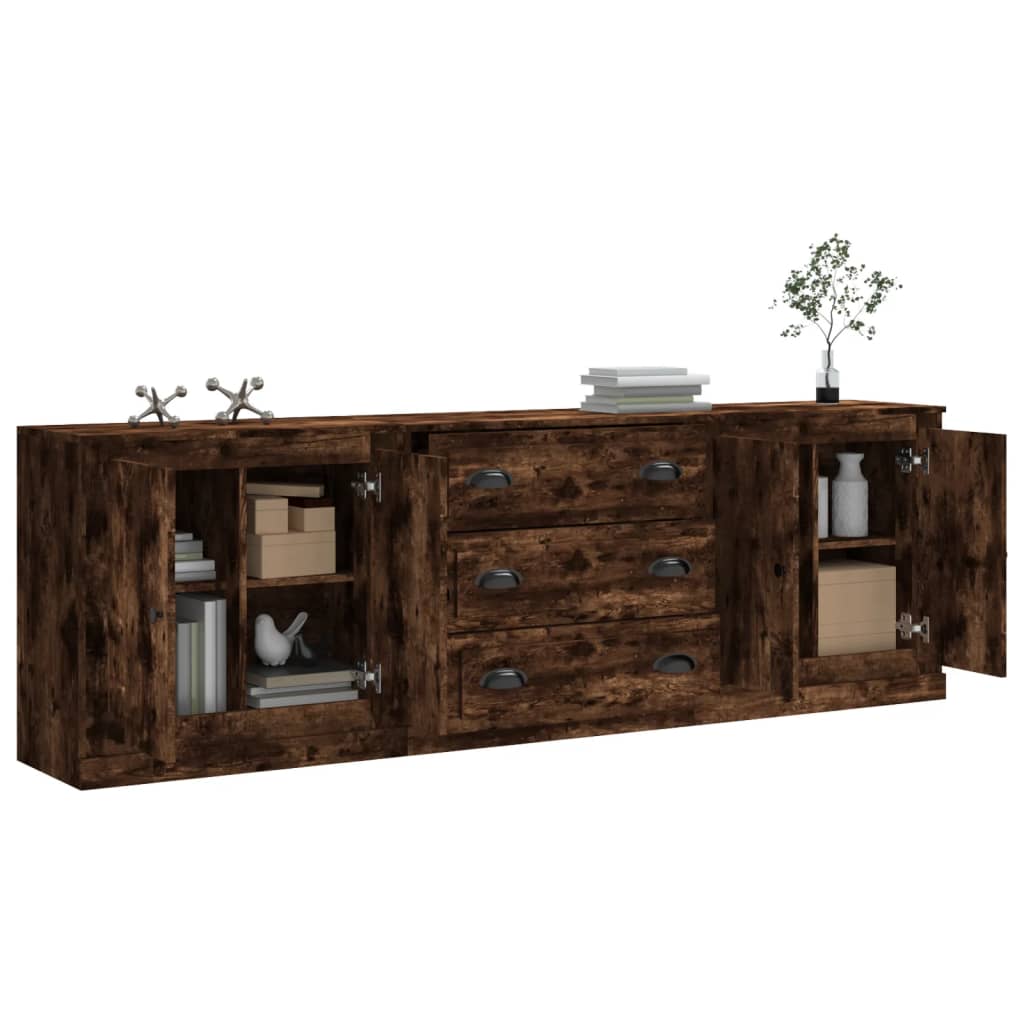 Buffets 3 pcs Chêne fumé Bois d'ingénierie